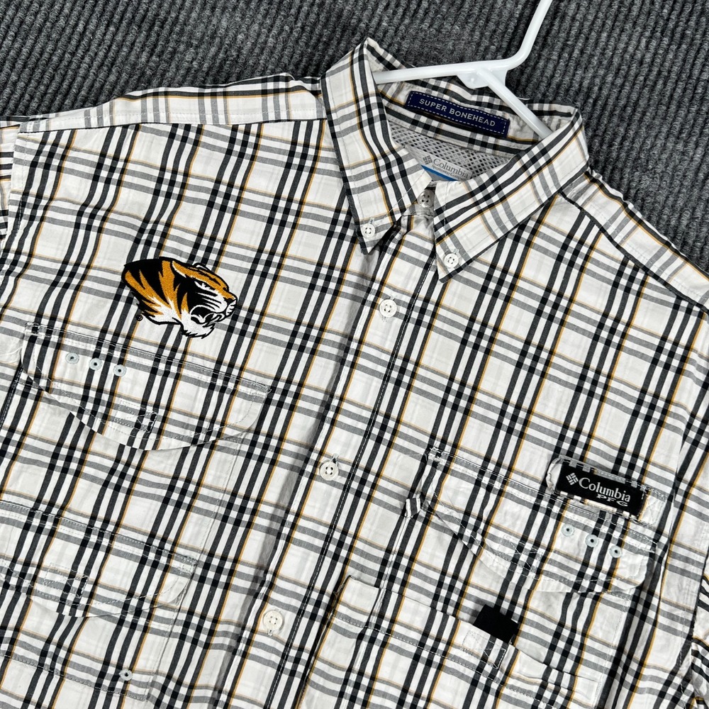 Missouri Tigers Mizzou Columbia Shirt Mens Medium White Plaid Button Down